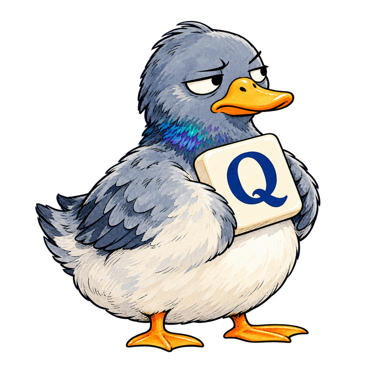 Clackle duck holding a Q tile